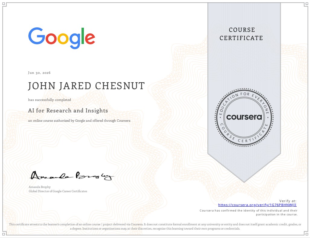 AI for Research and Insights certificate