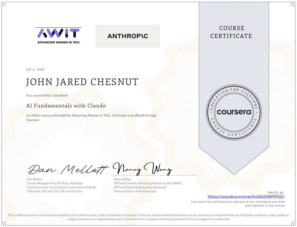 AI Fundamentals with Claude certificate