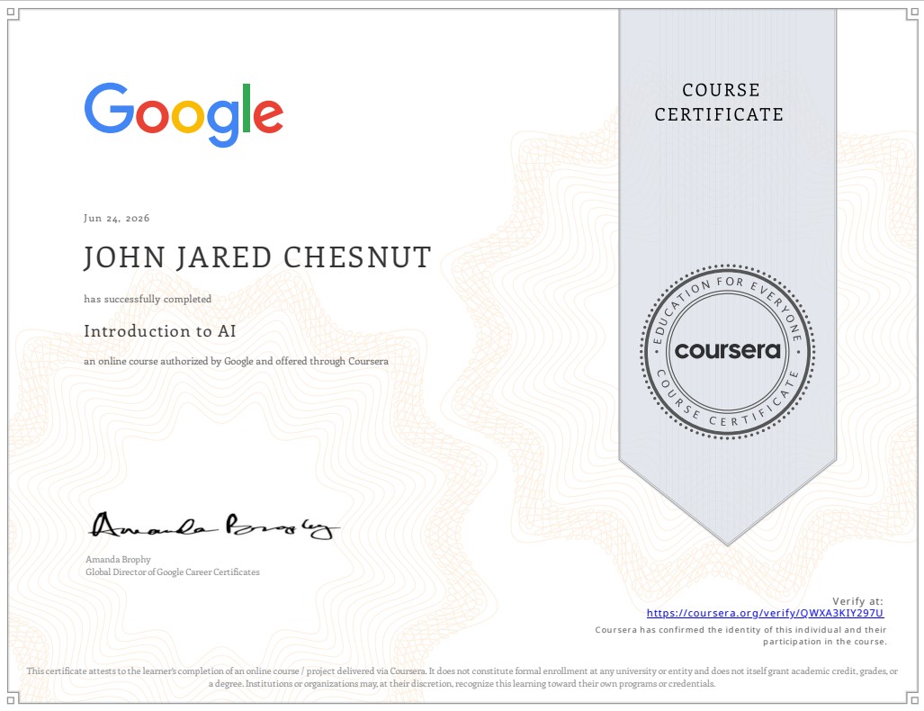 Introduction to AI certificate