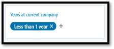 LinkedIn search filter set to less than 1 year at current company
